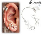BS2586 P - Brinco EAR CUFF folheado a prata c/ corações e correntinha