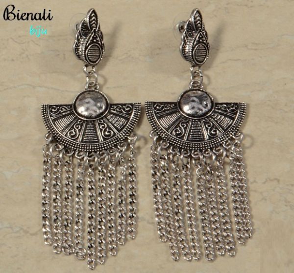 Cód. BG030 - Maxi brinco prata com franja
