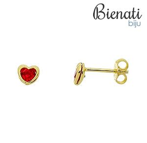 BS0419 - Brinco folheado a ouro em forma de coração c/ pedra de strass no interior