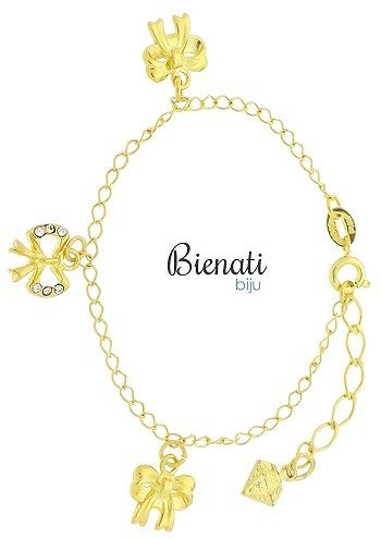 Cód. P370 - Pulseira folheada a ouro c/ lacinhos e strass