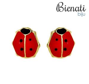BS2597 - Brinco folheado a ouro em forma de uma joaninha com resina