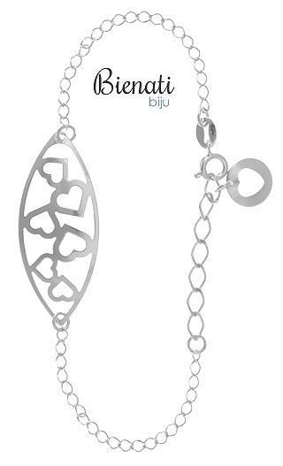 Cód. PU020 P - Pulseira folheada a prata c/ adereço contendo corações