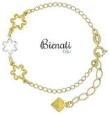 Cód. P384 - Pulseira infantil folheada a ouro c/ adornos em forma de flor e aplique de prata