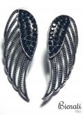 BG069P - Maxi Brinco Prata de Asa com Detalhes Vazado e Strass Preto