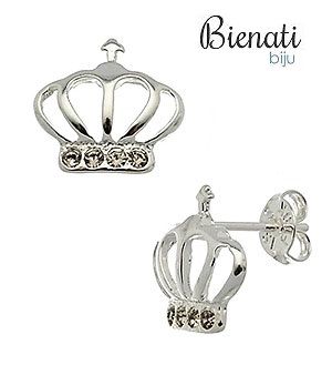 Cód. BS2475 P - Brinco folheado a prata em forma de corôa c/ 4 pedras de zircônia