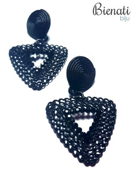 BG077 PT - Maxi Brinco Triângulo Invertido com Strass preto