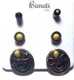 BP080 - Kit 3 brincos (strass marrom, pedrinha bege e strass com pedrinha)