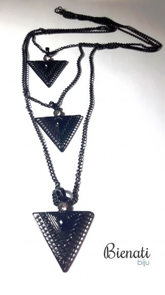 CO080P - Maxi Colar Preto 3x1 - Triângulo com strass