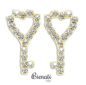 BS2454 - Brinco Chave do Amor folheado a ouro c/ pedras de strass (Pandora Inspired)