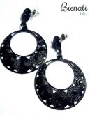 BG050PT - Brinco Redondo Preto com Strass Preto
