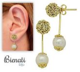 Cód. BM038 - Brinco folheado a ouro com bolinha de fio e pérola