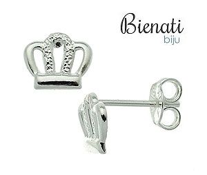 Cód. BI011 P - Brinco infantil folheado a prata em forma de coroa