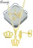 Cód. BG0796 P - Conjunto folheado a ouro c/ corrente, brincos e pingente em forma de corôa