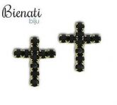 Cód. BP053 - Brinco de strass folheado a ouro em forma de cruz