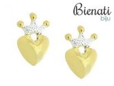 Cód. BS2519 - Brinco folheado a ouro em forma de coração c/ corôa e aplique de prata