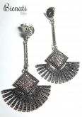 BG048P - Brinco Leque Prata com Strass Cristal