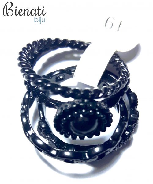 Cód. AN039 PT - Kit 4 anéis Inspiração Pandora Preto