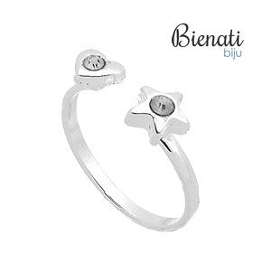 Cód. AN0469P - Anel ajustável de falange (ou infantil) folheado a prata com estrelinha, coraçãozinho