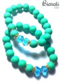 Cód. PU065 - Pulseira Bolinhas Grandes - Verde Água