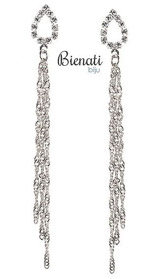 Cód. BG020 P - Brinco folheado a prata com pedras de strass e correntes
