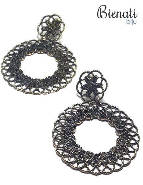 BG070 - Maxi Brinco Dourado de Argola com detalhes em filigrana