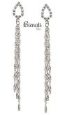 Cód. BG020 P - Brinco folheado a prata com pedras de strass e correntes