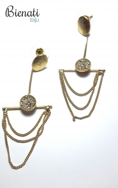 BG066 - Maxi Brinco Strass com Correntes - Dourado