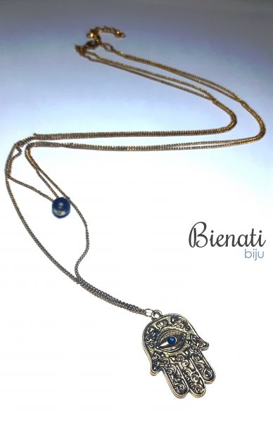 CO084 - Maxi Colar Dourado 2x1 - Mão de Fátima e Bolinha