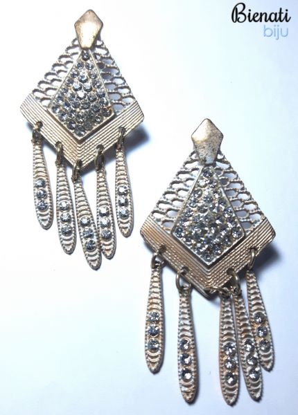 BG091 - Brinco Losango Bege com Detalhe em Strass