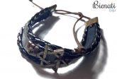 Cód. PU080 - Pulseira de Couro 3 Tiras com Detalhe de Estrela de Davi