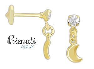 Cód. BI008 - Brinco infantil folheado a ouro c/ pedra de strass, lua e tarraxa Baby
