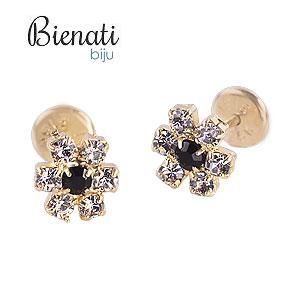 Cód. BP052 - Brinco folheado a ouro com pedras de strass