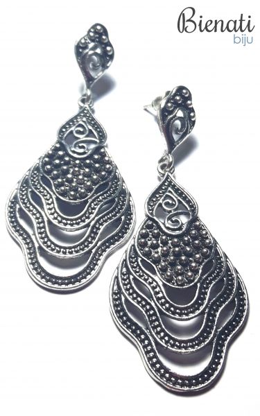 BG071 P - Maxi Brinco Prata vazado com detalhe de bolinhas no centro