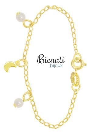 Cód. PI006 - Pulseira infantil folheada a ouro com pérolas e lua