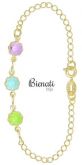 Cód. PI007 - Pulseira infantil folheada a ouro c/ corrente e adereços de flores c/ pedras sintéticas