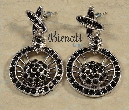 Cód. BM047 P - Brinco prata redondo com detalhe preto
