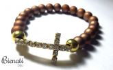 Cód. PU078 - Pulseira Bolinhas Marrom com Detalhe de Cruz com Strass