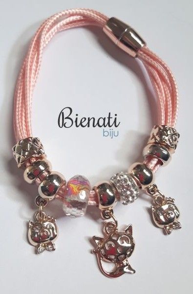 Cód. PU044 - Pulseira rosa de berloque gatinho