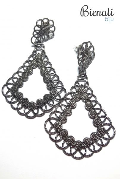 BG065P - Maxi Brinco Triângulo com Detalhes - Prata