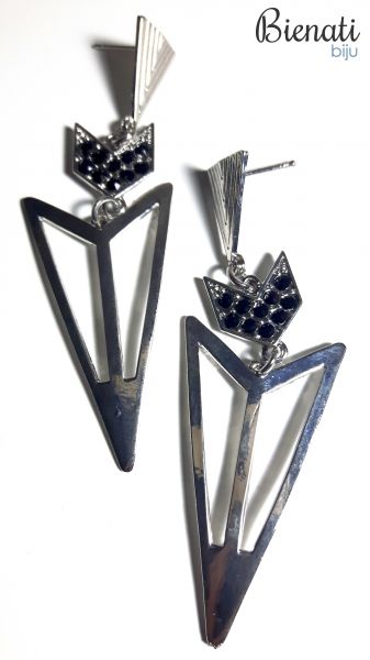 BG080P - Brinco Prata de Seta com detalhe em Strass Preto