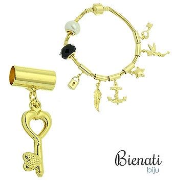 Cód. PG007 - Berloque folheado a ouro em forma de chave (Pandora inspired)