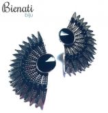 BM048P - Brinco com strass preto no centro e pontas afiadas