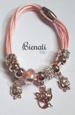 Cód. PU044 - Pulseira rosa de berloque gatinho
