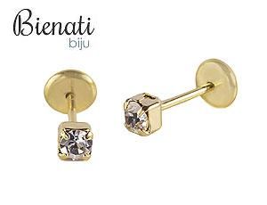 Cód. BP066 - Brinco infantil (ou 2º furo) folheado a prata c/ strass de 3mm e tarraxa Baby