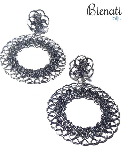 BG070 P - Maxi Brinco Prata de Argola com detalhes em filigrana