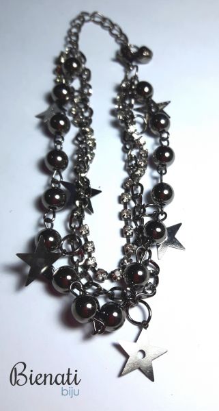 PU051P - Pulseira Pingente Estrela Preta/Chumbo