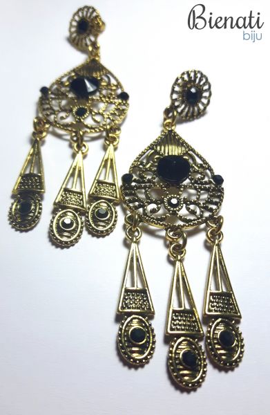 BG073 - Maxi Brinco Dourado com Pedras Pretas