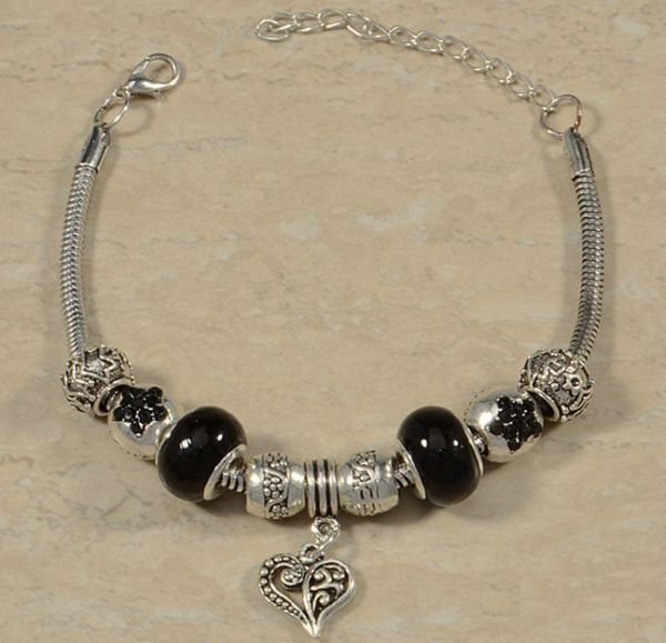 Cód. PU037 - Pulseira inspiração pandora com pedra pedra e pingente.
