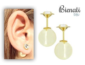 Cód. BM035 - Brinco Dior Inspired folheado a ouro c/ pérola sintética e strass de 6 mm