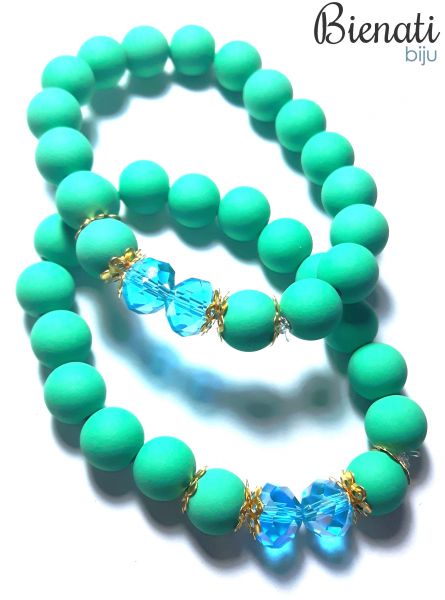 Cód. PU065 - Pulseira Bolinhas Grandes - Verde Água